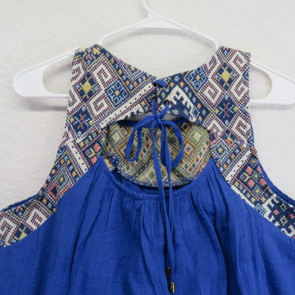 Doe & Rae Tank Top Womens Large Boho Geometric Embroidered Sleeveless Tie Back - Picture 3 of 7